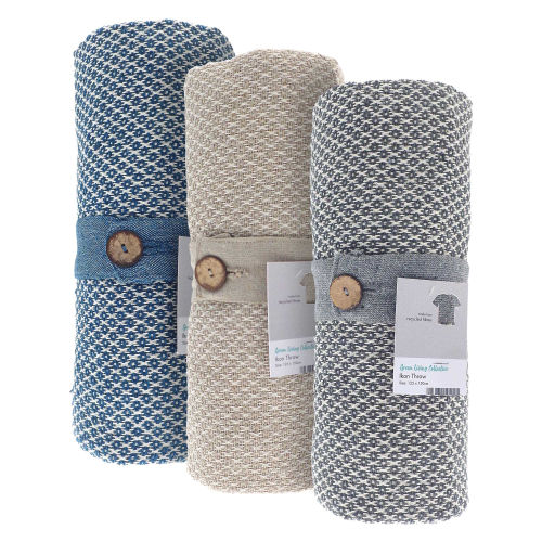 3 Packs Recycled Ikon Throw Blanket 120cm x 150cm Grey Blue Natural