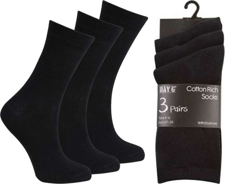 6 Pairs Girls Boys Plain Ankle High Lycra Cotton Rich School Uniform Socks Black