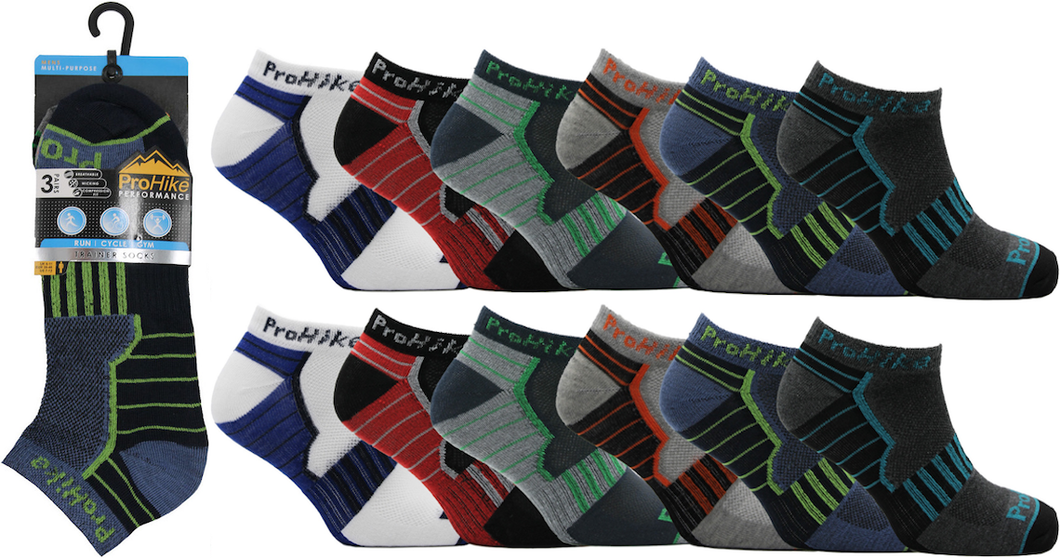 12 Pairs Mens Performance Trainer Liner Ankle Socks UK 6-11 Multicoloured