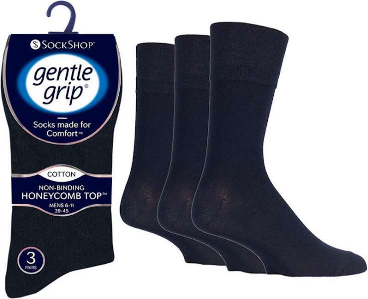 6 Pairs Men's Gentle Grip Non Binding Socks Navy