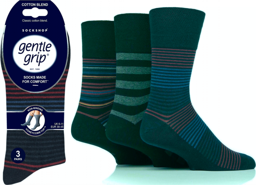 12 Pairs Men's Gentle Grip Cotton Socks Regal Stripe