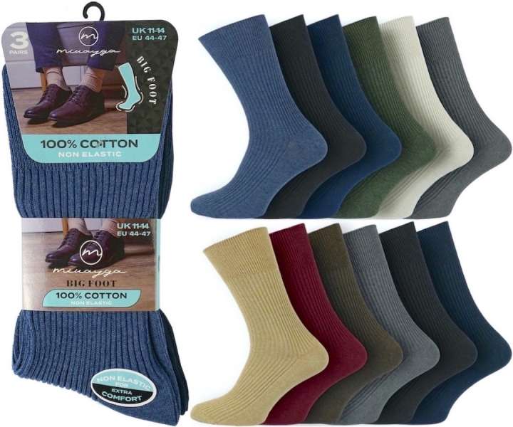 12 Pairs Men's Big Foot Non-Elastic 100% Cotton Assorted Socks UK 11-14 Fashion