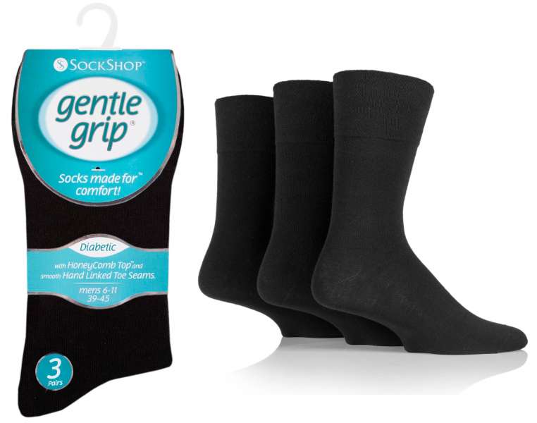 12 Pairs Men's Gentle Grip Seamless Diabetic Socks UK 6-11 Black