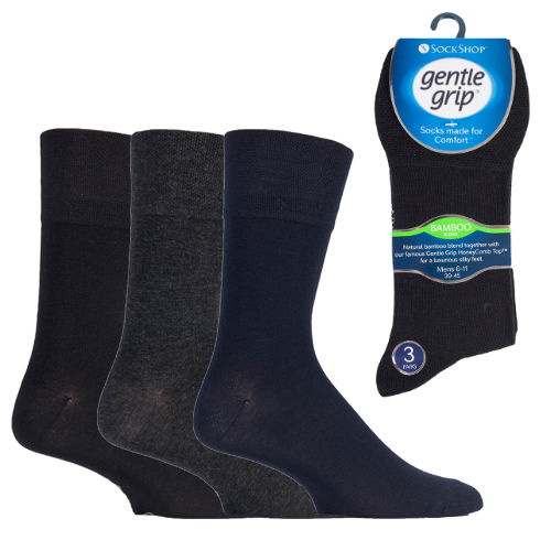 6 Pairs Men's Gentle Grip Bamboo Socks Black Charcoal Navy