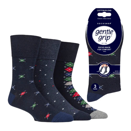 6 Pairs Men's Gentle Grip Cotton Socks Motif