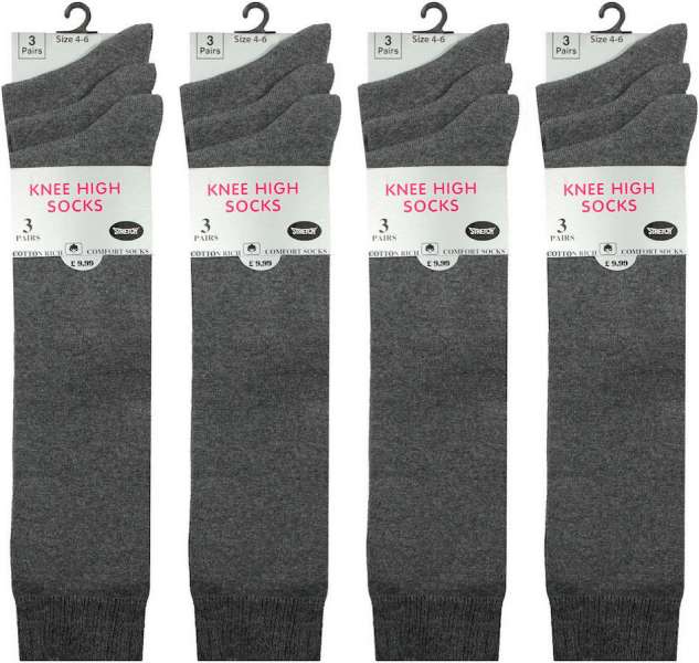 12 Pairs Girls Knee High Cotton Rich School Socks Grey Size 12½-3½