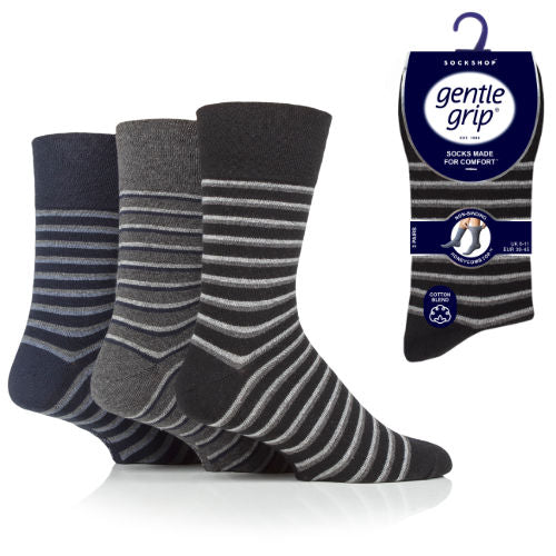 12 Pairs Men's Gentle Grip Cotton Socks Stripe Dark