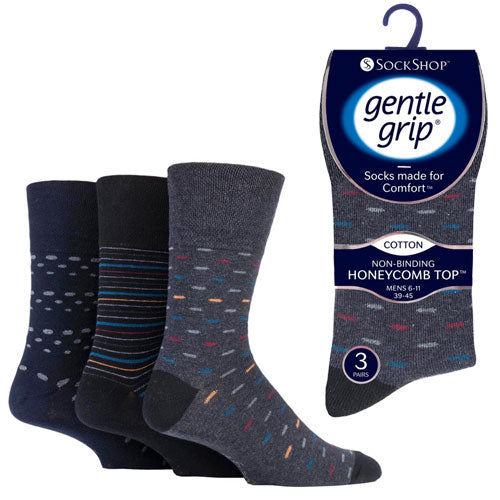 12 Pairs Men's Gentle Grip Cotton Socks Urban Lair Black Navy Charcoal