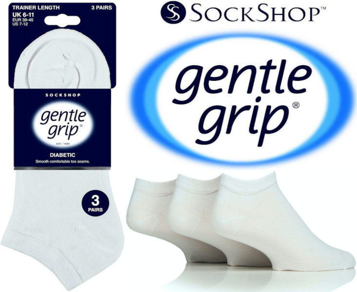 6 Pairs Men's Gentle Grip Diabetic Trainer Socks White