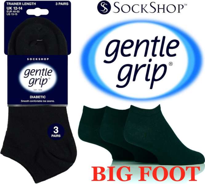 12 Pairs Men's Bigfoot Gentle Grip Diabetic Trainer Socks Black