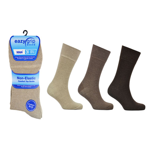 12 Pairs Men's Eazy Grip Non Elastic Socks Assorted