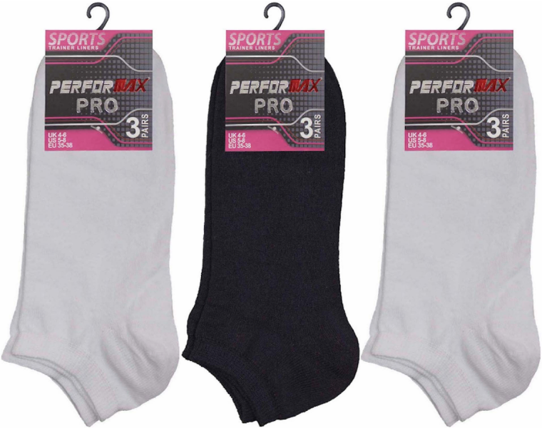 12 Pairs Performax Children's Active Sport Cotton Rich Trainer Liner Socks Size 4-6