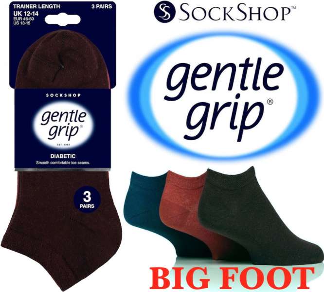 6 Pairs Men's Bigfoot Gentle Grip Diabetic Trainer Socks Burnt Orange/ Sapphire Blue/Burgundy