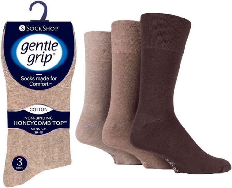 12 Pairs Men's Gentle Grip Non Binding Socks Brown