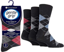 Afbeelding in Gallery-weergave laden, 6 Pairs Men&#39;s Gentle Grip Cotton Socks Argyle Black
