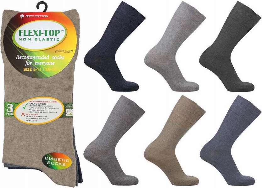 12 Pairs Men's Flexi-Top Non Binding Loose Elasticated Soft Top Socks Neutral Mix