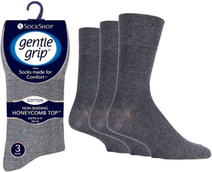 6 Pairs Men's Gentle Grip Non Binding Socks Grey