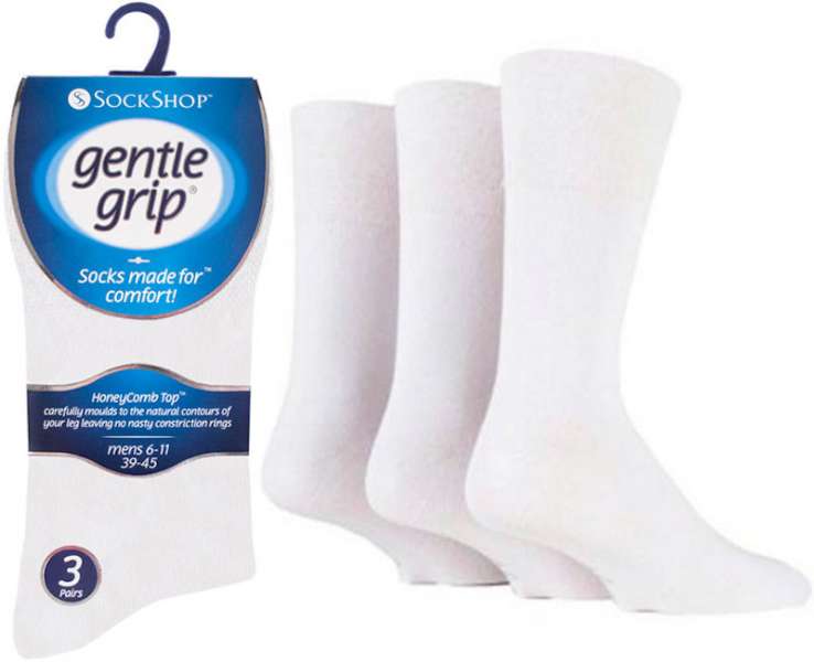 6 Pairs Men's Gentle Grip Non Binding Socks White