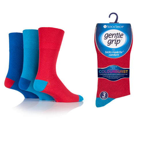 6 Pairs Men's Gentle Grip Cotton Socks Colourburst Royal