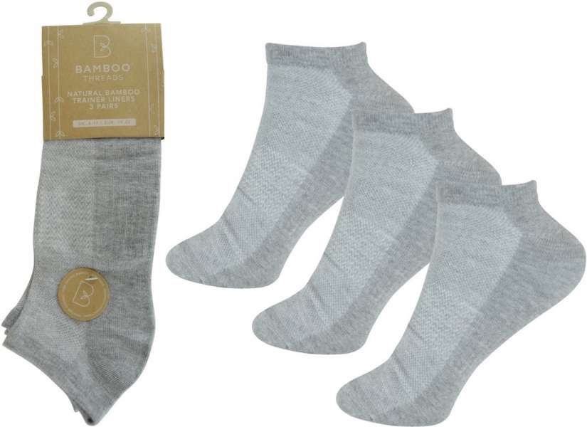 12 Pairs Men's Super Soft Bamboo Arch Support & Ventilated Top Trainer Liner Socks Marl Grey