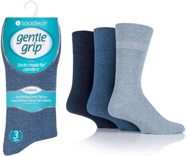 12 Pairs Men's Gentle Grip Seamless Diabetic Socks UK 6-11 Blue Assorted