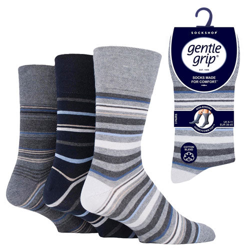 6 Pairs Men's Gentle Grip Cotton Socks Sea Breeze Black Navy Grey