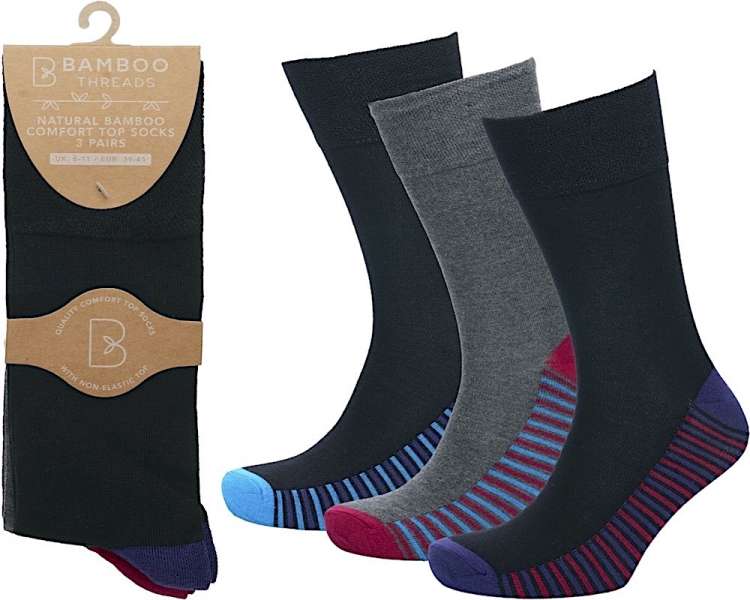 6 Pair Mens Non Binding Loose Top Soft Grip Bamboo Socks Stripes Insole