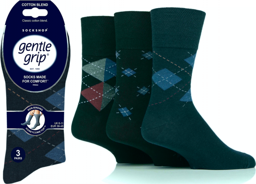 6 Pairs Men's Gentle Grip Cotton Socks Argyle