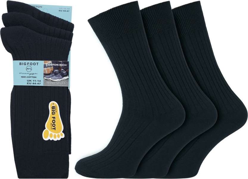 12 Pairs Men's Big Foot Soft Elastic Crew 100% Cotton Assorted Socks UK 11-14 Black