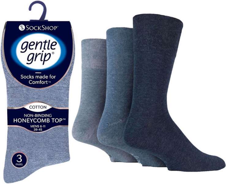 6 Pairs Men's Gentle Grip Non Binding Socks Blue