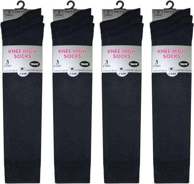 12 Pairs Girls Knee High Cotton Rich School Socks Navy Size 9-12