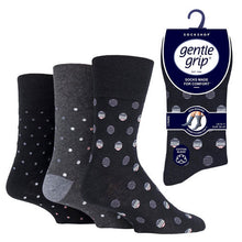 Load image into Gallery viewer, 12 Pairs Men&#39;s Gentle Grip Cotton Socks Polka Pop Black Charcoal
