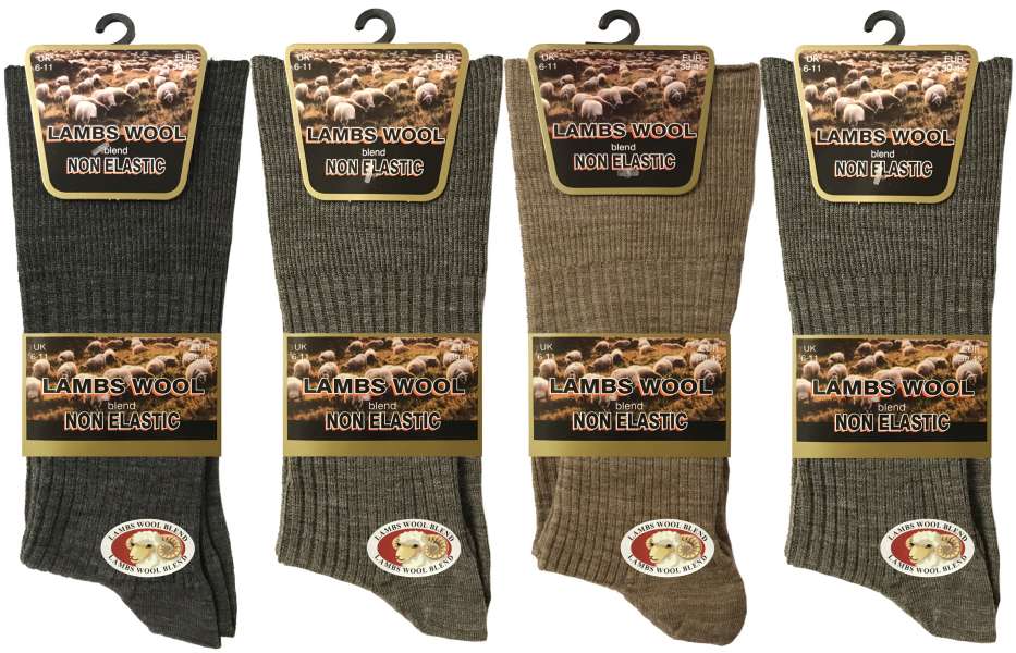 12 Pairs Men's Diabetic Lambs Wool Blend Non Binding Socks Assorted