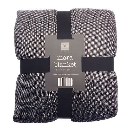 Black Inara Glitter Design Blanket Throw 130cm x 170cm