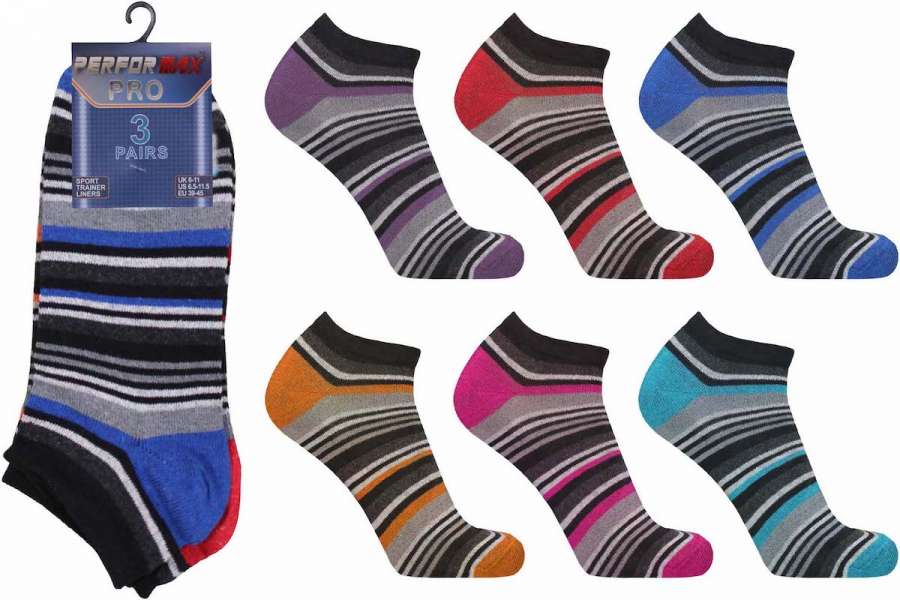 12 Pairs Men's Cotton Rich Trainer Liner Socks UK 6-11 Multi Stripes