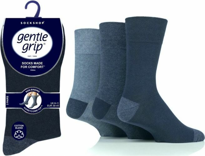 6 Pairs Men's Gentle Grip Cotton Socks Apex Contrast Heel & Toe Blue