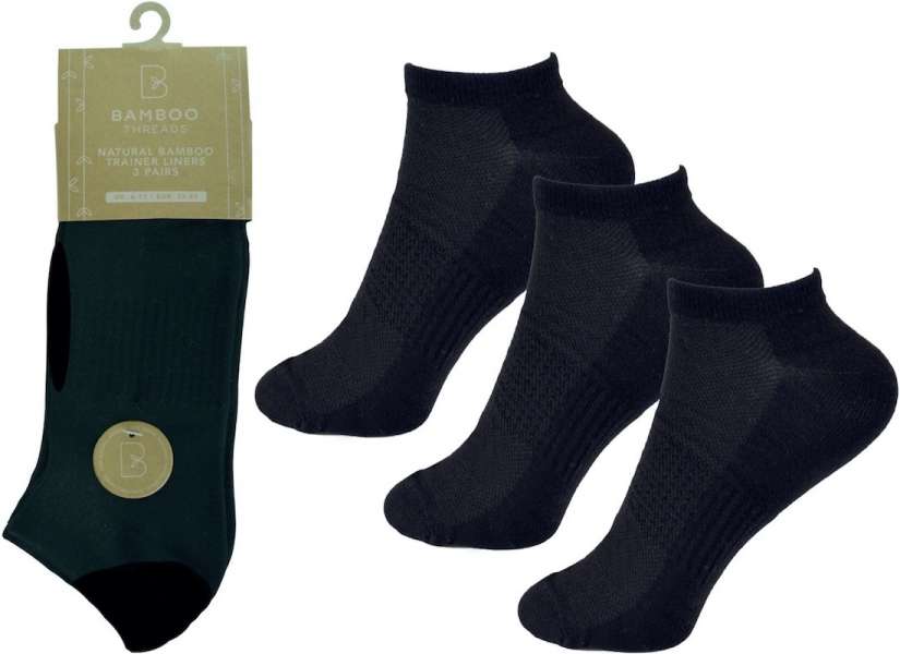 12 Pairs Men's Super Soft Bamboo Arch Support & Ventilated Top Trainer Liner Socks Black