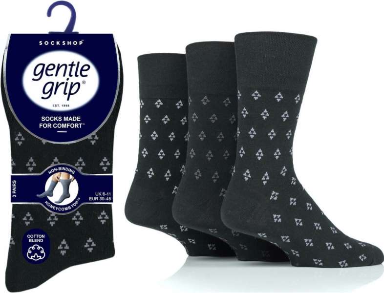 12 Pairs Men's Gentle Grip Cotton Socks Twilight Triangle Repeat Black