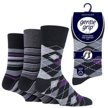 Load image into Gallery viewer, 12 Pairs Men&#39;s Gentle Grip Cotton Socks Argyle Formality Black Charcoal
