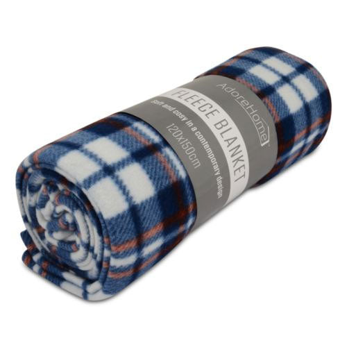 Adore Home Contemporary Design Fleece Throw Travel Car Blanket 120x150cm Blue Check