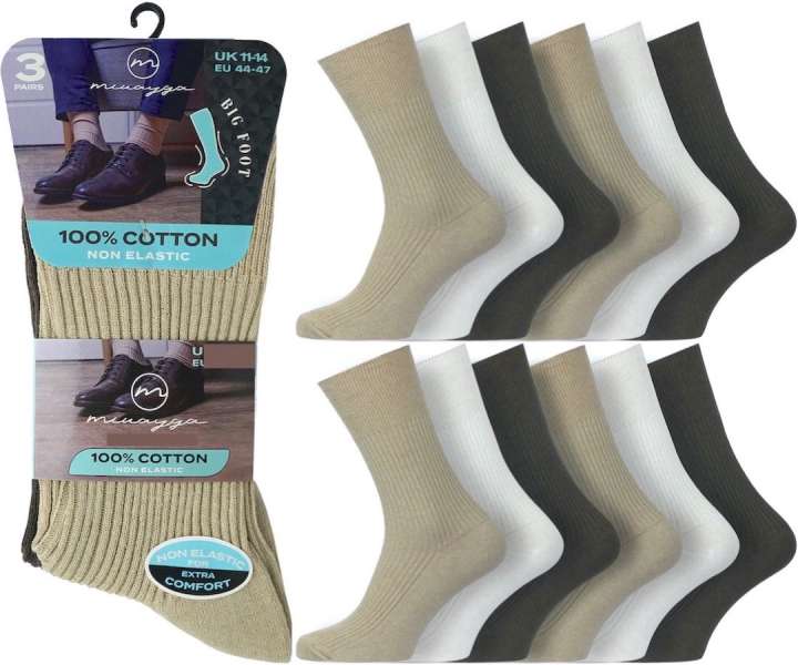 12 Pairs Men's Big Foot Non-Elastic 100% Cotton Assorted Socks UK 11-14 Brown