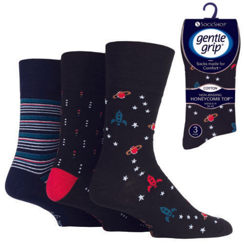 6 Pairs Men's Gentle Grip Cotton Socks Space