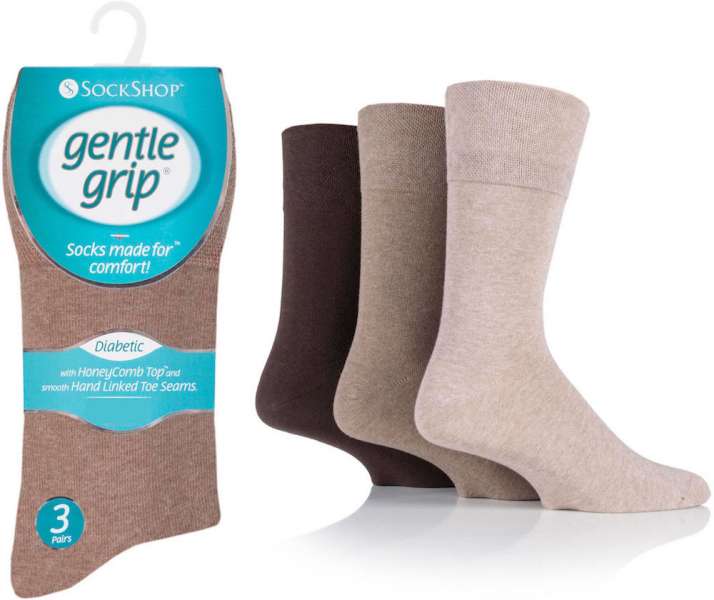 12 Pairs Men's Gentle Grip Seamless Diabetic Socks UK 6-11 Brown Assorted