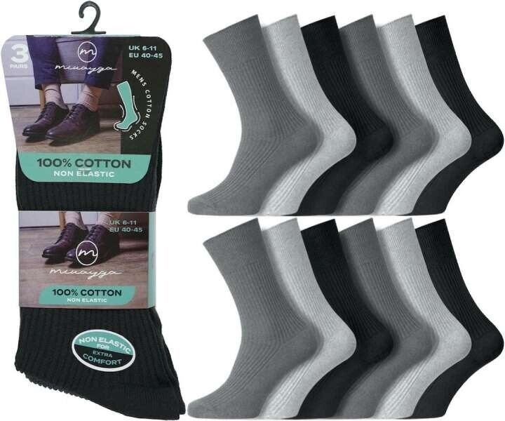 12 Pairs Men's Big Foot Non-Elastic 100% Cotton Assorted Socks UK 11-14 Grey Assorted