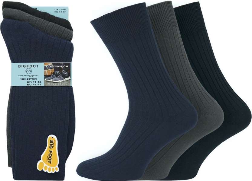 12 Pairs Men's Big Foot Non-Elastic 100% Cotton Assorted Socks UK 11-14 Dark Assorted