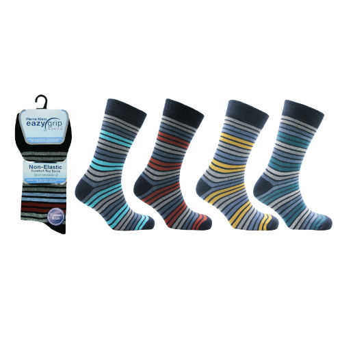 12 Pairs Men's Eazy Grip Non Elastic Socks Stripe Mix