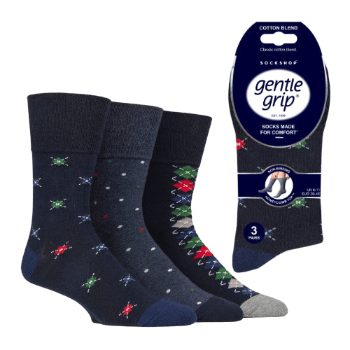 12 Pairs Men's Gentle Grip Cotton Socks Motif