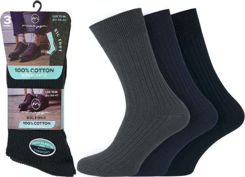 12 Pairs Men's Big Foot Non-Elastic 100% Cotton Assorted Socks UK 11-14 Dark Mix