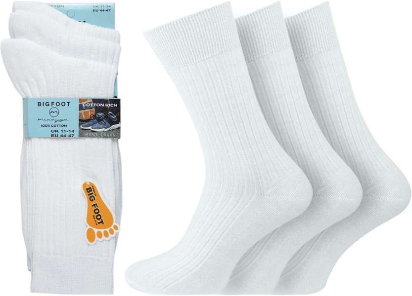 12 Pairs Men's Big Foot Soft Elastic Crew 100% Cotton Assorted Socks UK 11-14 White