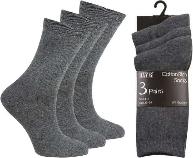 6 Pairs Girls Boys Plain Ankle High Lycra Cotton Rich School Uniform Socks Marl Grey